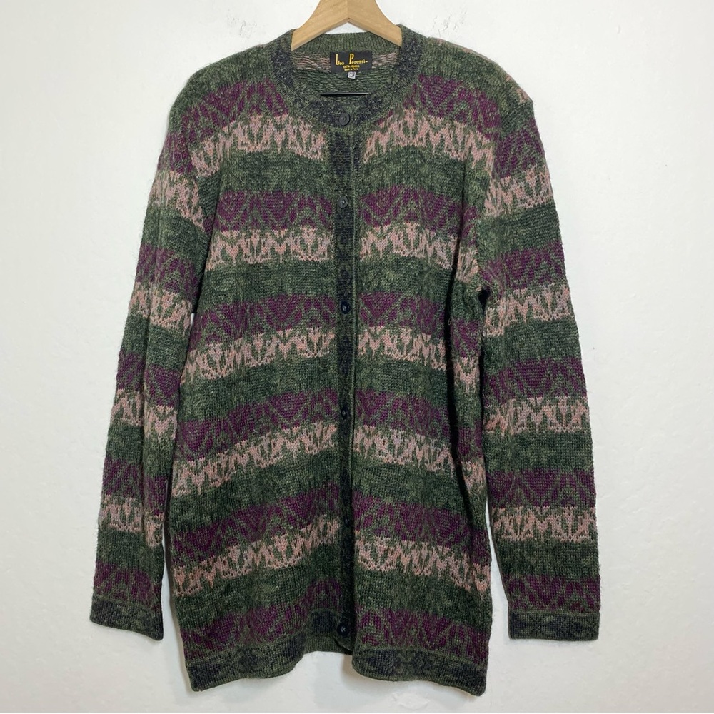 Leo Peressi Vintage Women’s XXL 100% Alpaca Wool Striped Button Cardigan Sweater